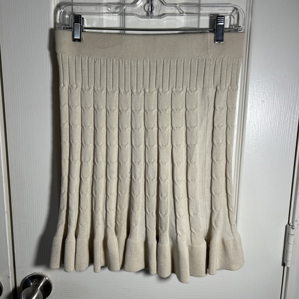 Womens Sweet Rain Knee Length Sweater Ruffle Ivory Skirt Size L